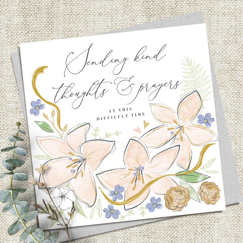 Sending Kind Thoughts & Prayers Card - Lilies