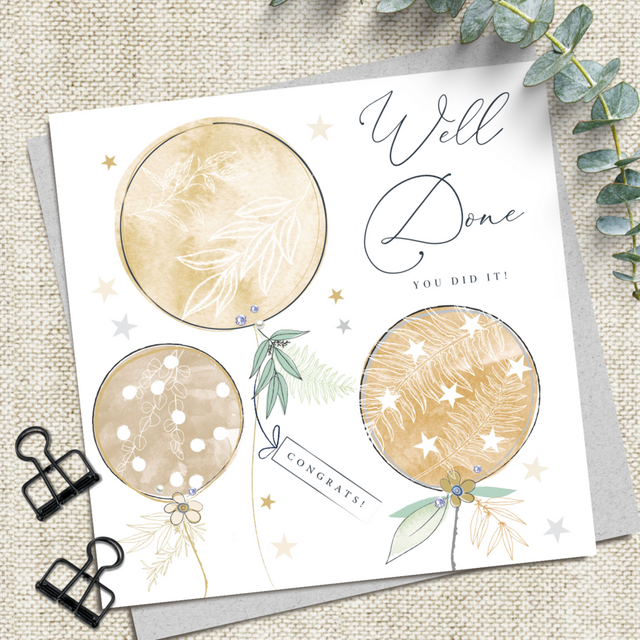 Well Done Card - Golden Balloons