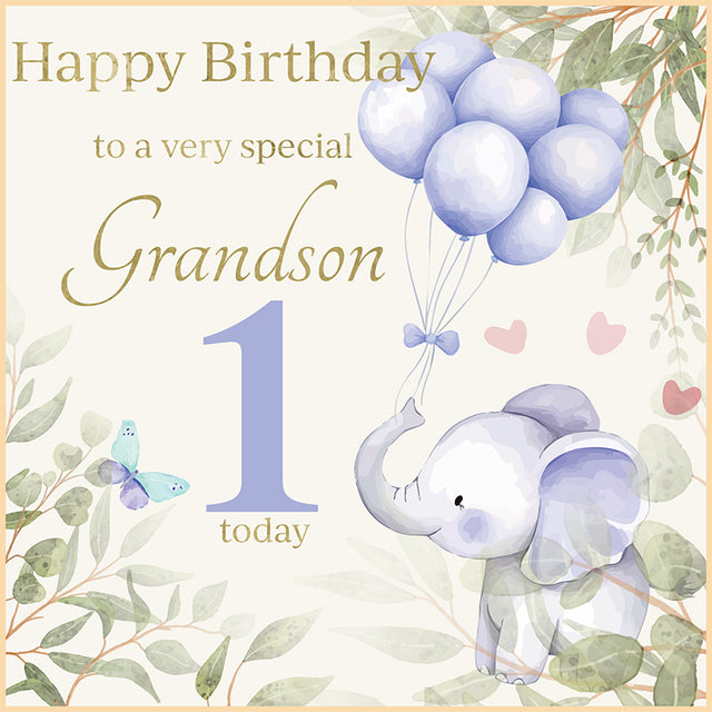 Grandson 1 Today Birthday Card - Elephant