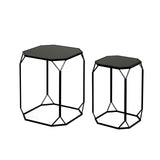 Set of 2 Black Metal Nesting Tables With Black Mirrored Tabletop