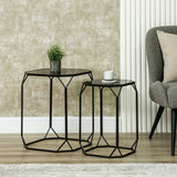 Set of 2 Black Metal Nesting Tables With Black Mirrored Tabletop