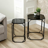 Set of 2 Black Metal Nesting Tables With Black Mirrored Tabletop