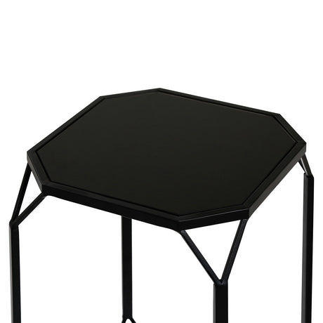 Set of 2 Black Metal Nesting Tables With Black Mirrored Tabletop