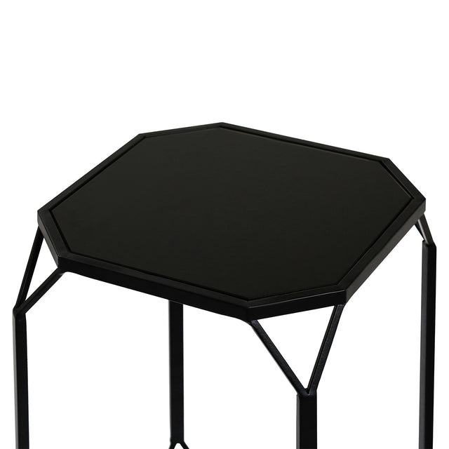 Set of 2 Black Metal Nesting Tables With Black Mirrored Tabletop