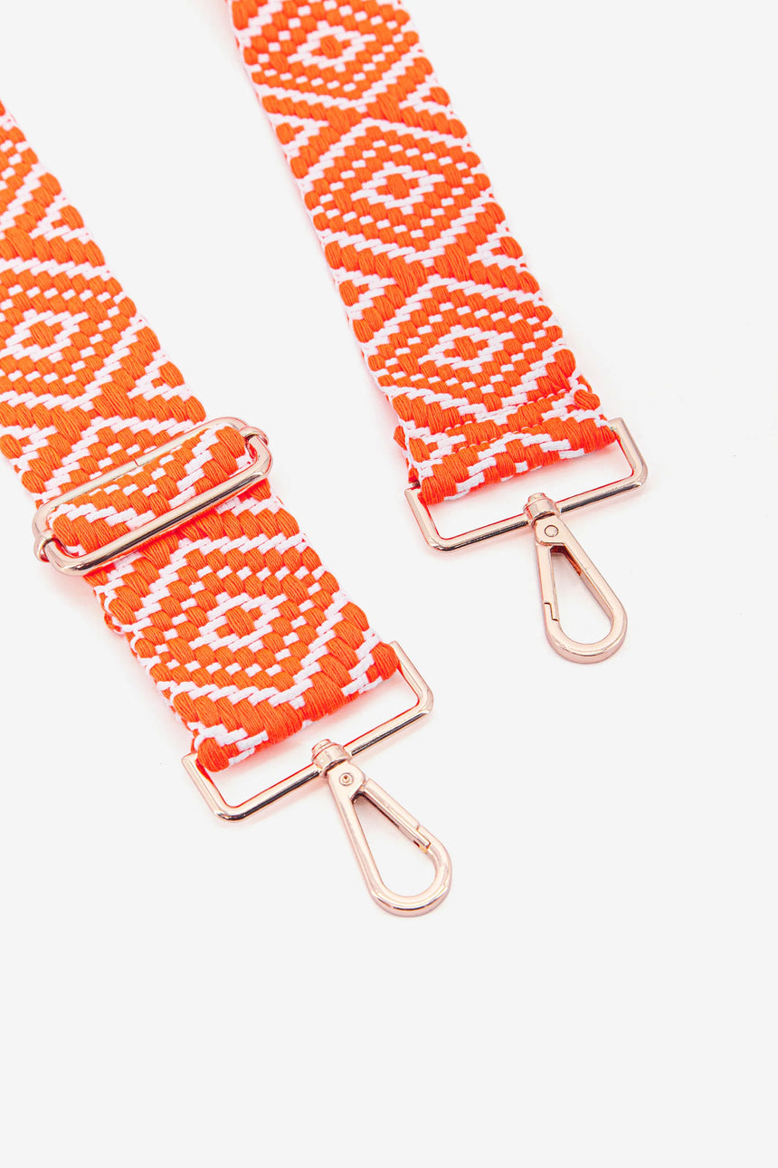 Ikat Print Neon Orange Woven Bag Strap