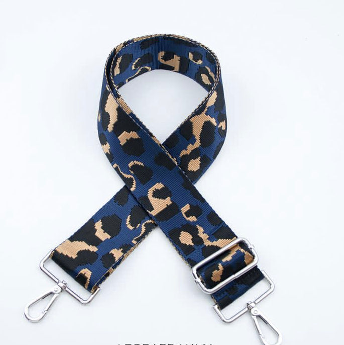 Navy Leopard Print Bag Strap