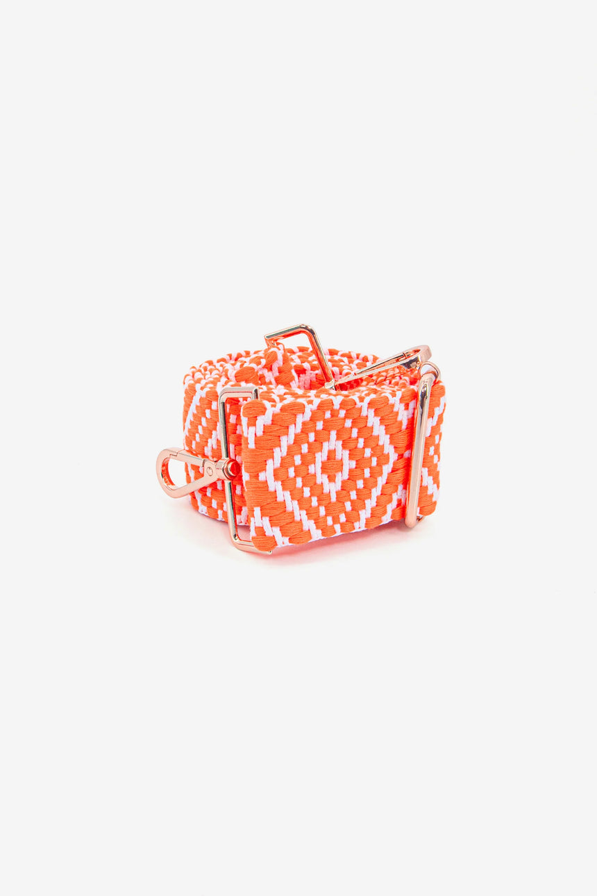 Ikat Print Neon Orange Woven Bag Strap