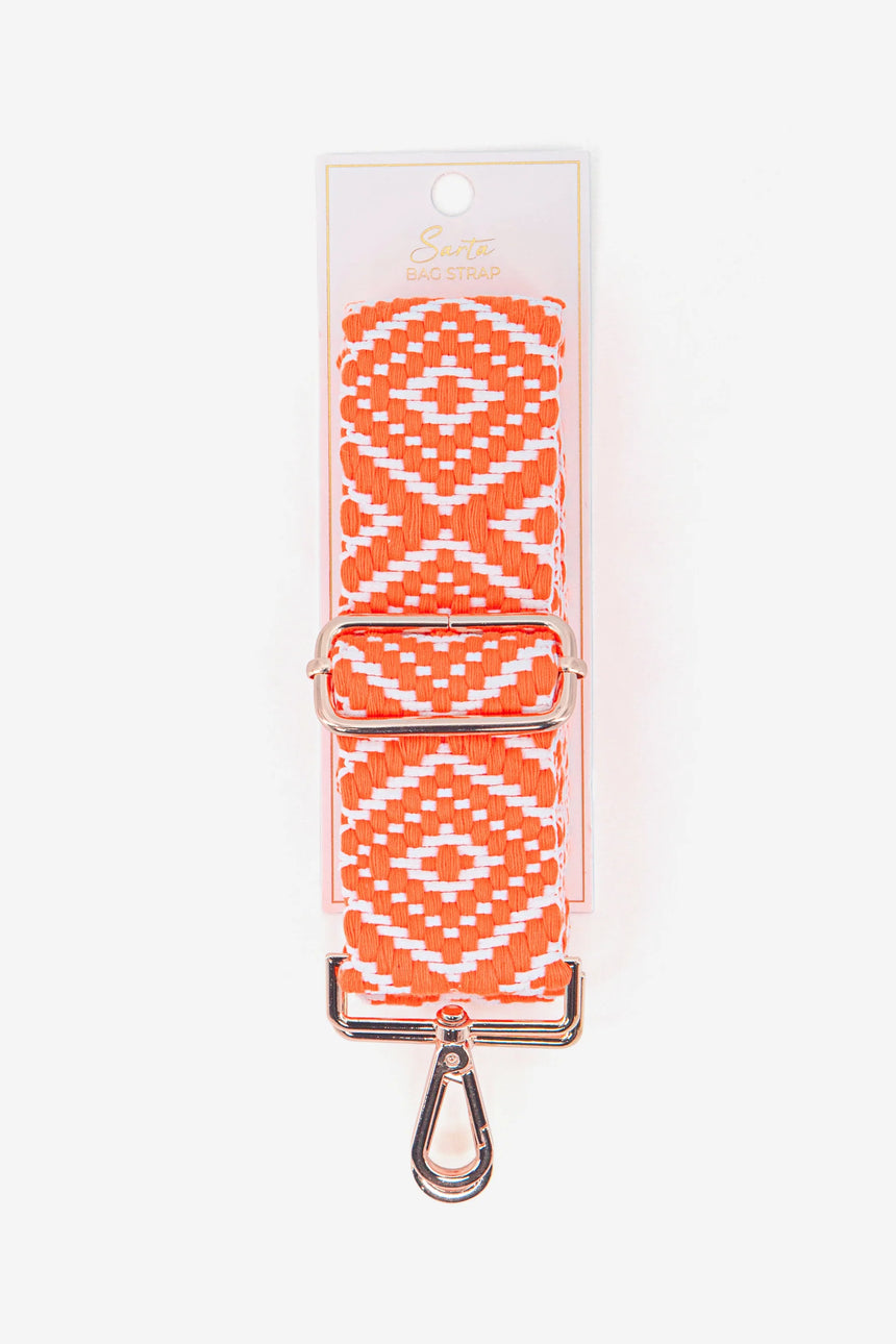 Ikat Print Neon Orange Woven Bag Strap