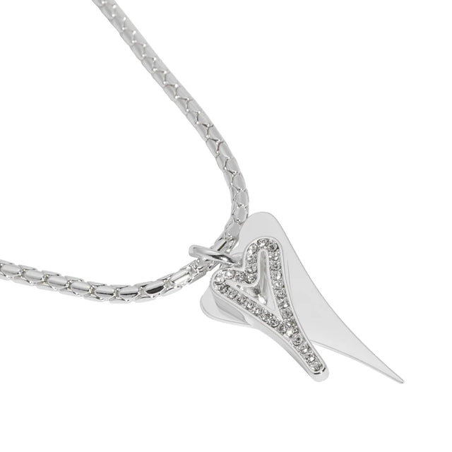 Miss Dee Silver Necklace with Double Solid/Hollow Heart