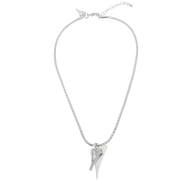 Miss Dee Silver Necklace with Double Solid/Hollow Heart