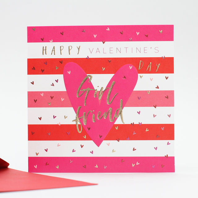 Giftware Girlfriend Valentines Card - Pink Stripes