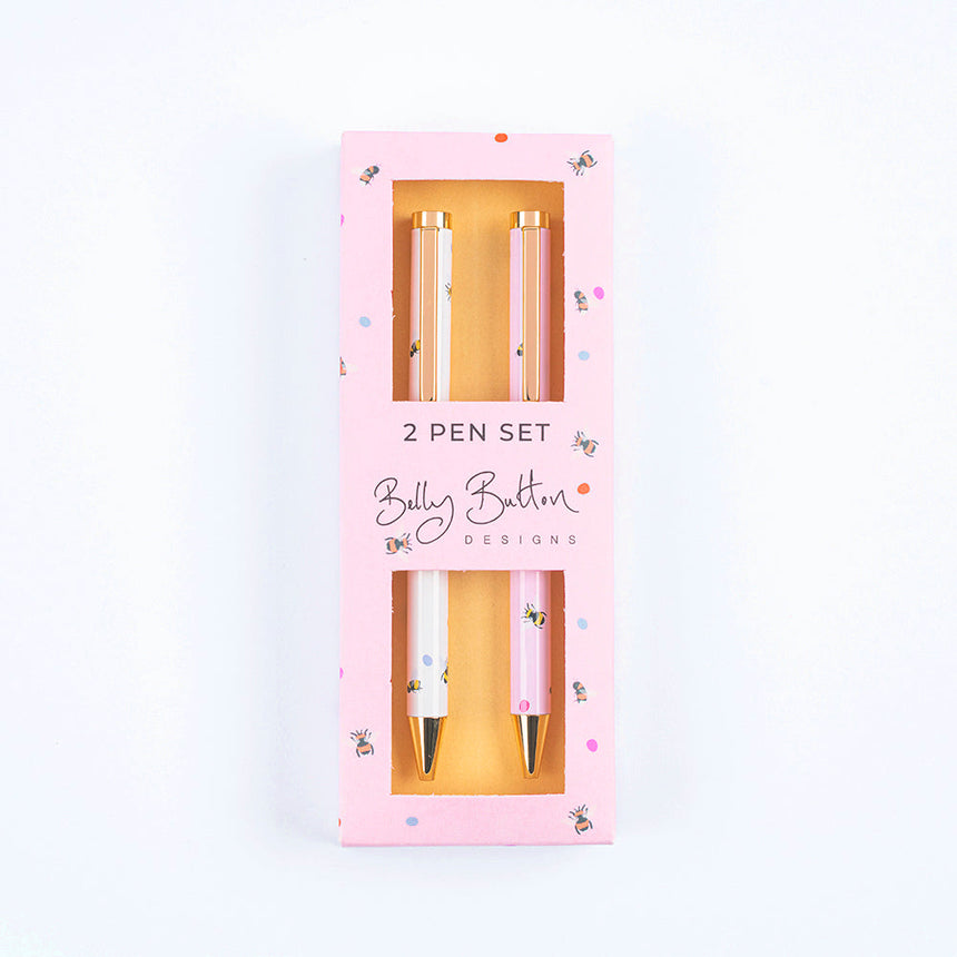 Belly Button Giftware 2 Pen Set - Pink Bees