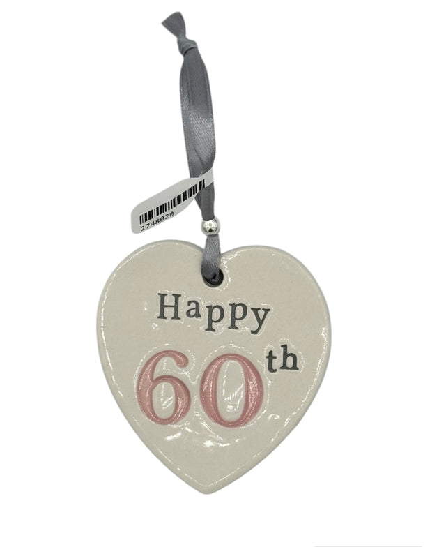 60th Birthday Ceramic Heart - Pink