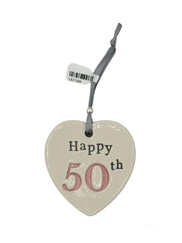 50th Birthday Ceramic Heart - Pink