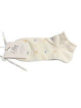 Off White Spot with Ruffle Trim Trainer Socks