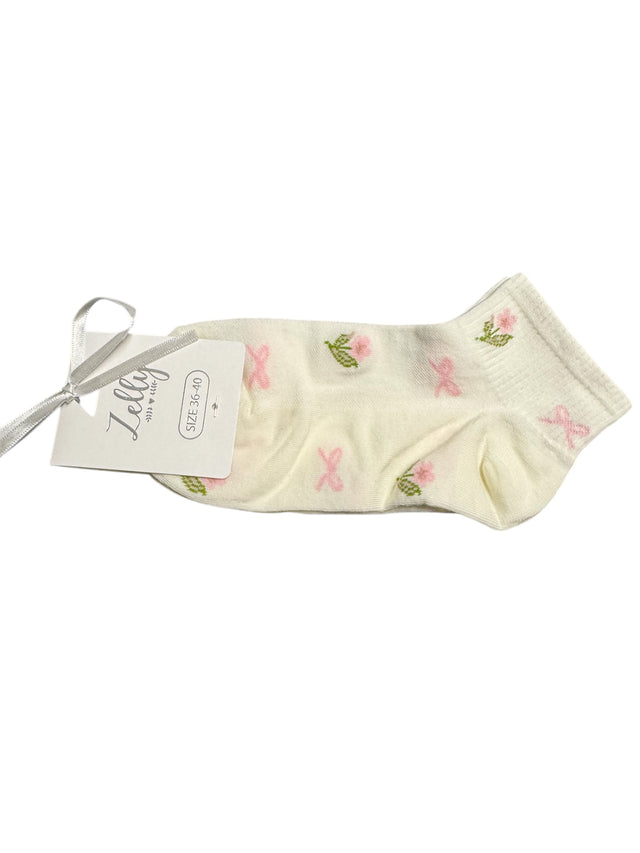 Off White Flower & Bow Trainer Socks