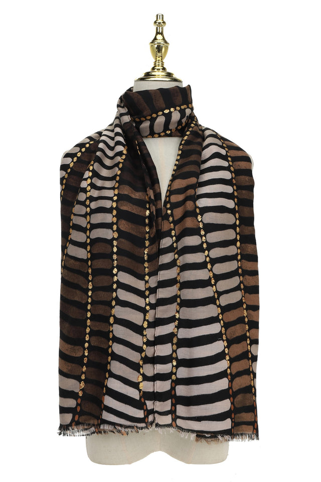 Brown & Beige Pattern with Gold Fleck Scarf