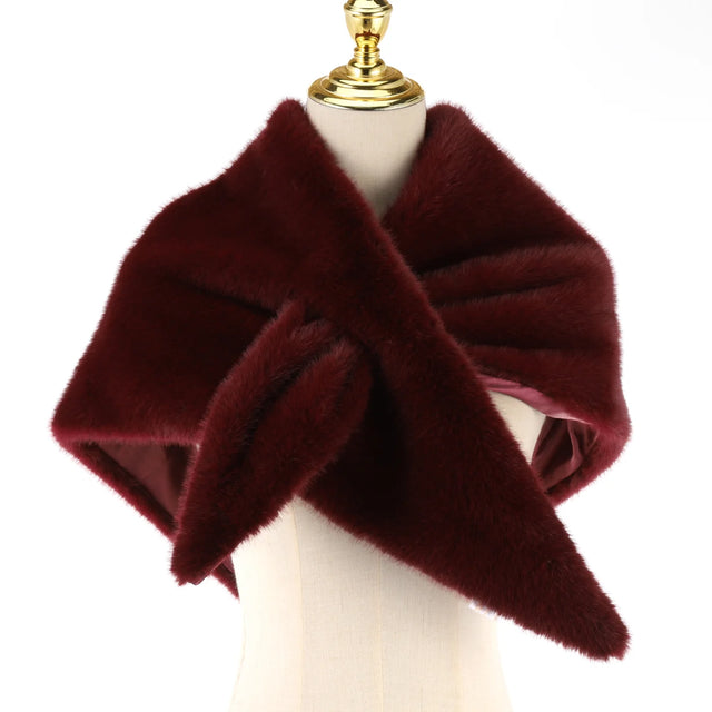 Faux Fur Cross Over Scarf - Wine