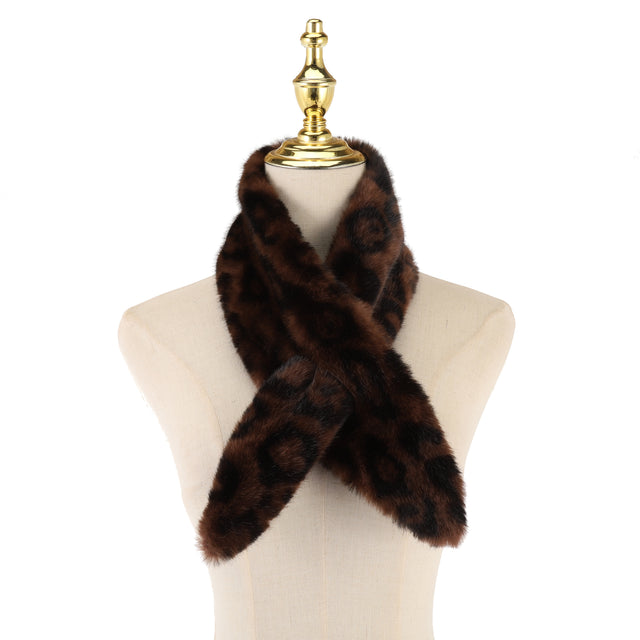 Slim Faux Fur Cross Over Scarf - Leopard