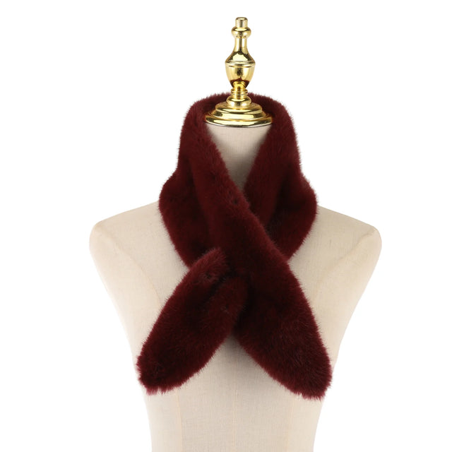Slim Faux Fur Cross Over Scarf - Wine