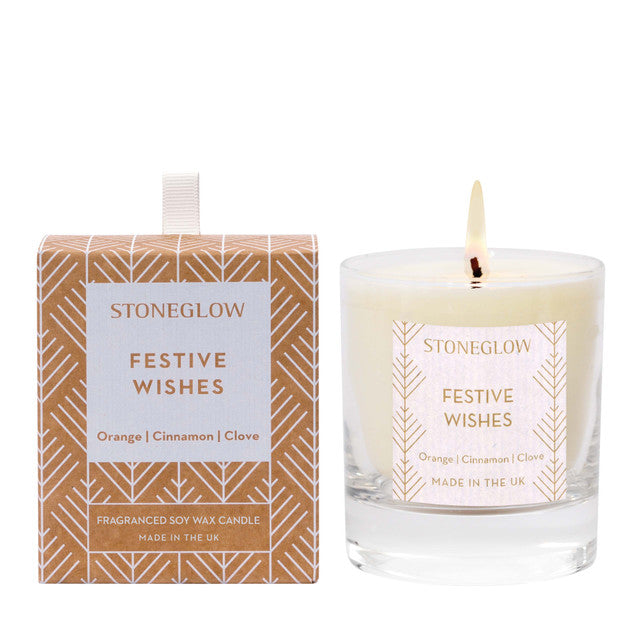 Stoneglow Seasonal Festive Wishes Glass Candle