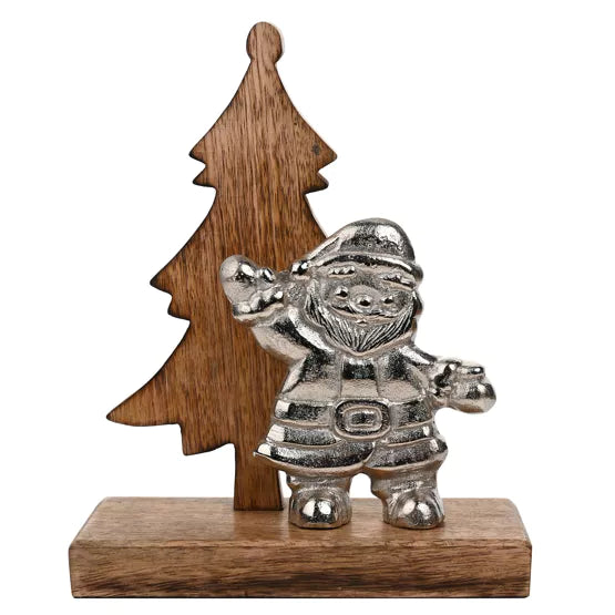 Santa Claus with Tree Wood and Metal Decoration