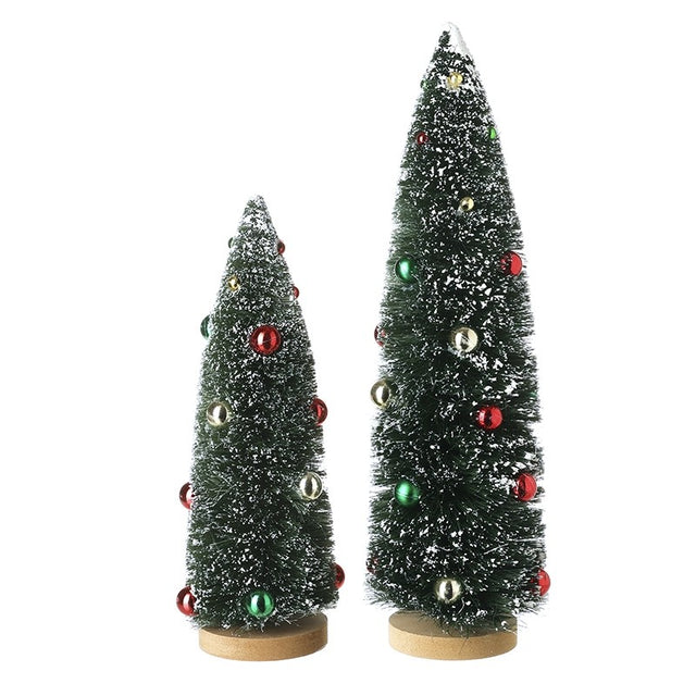Green with Decorations Brush Tree - Set of 2