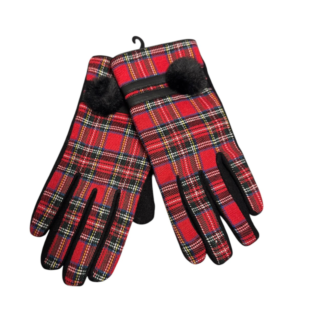 Tartan Gloves with small pom pom