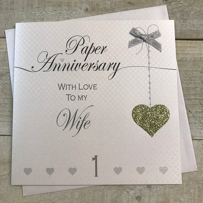 White Cotton 1st Anniversary Wife Card