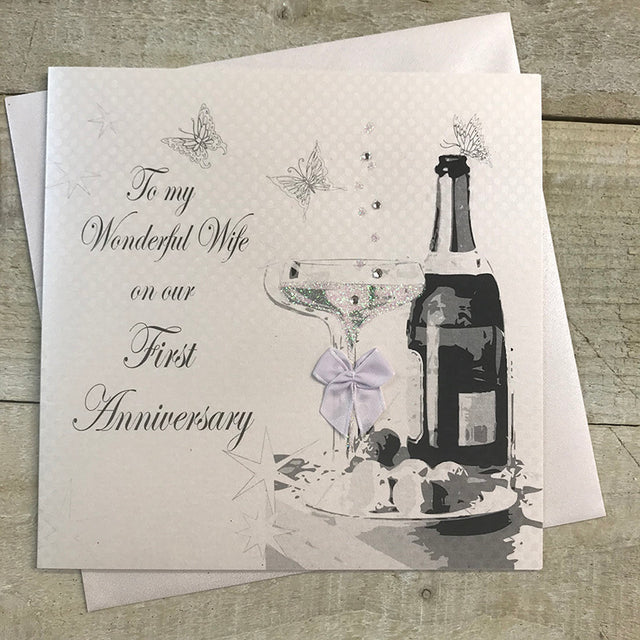 White Cotton 1st Anniversary Wife Card