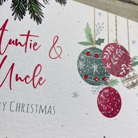 White Cotton Auntie & Uncle Christmas Card