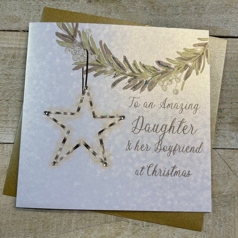 White Cotton Daughter & Boyfriend Christmas Card