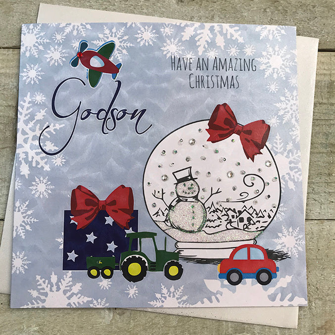 White Cotton Godson Christmas Card