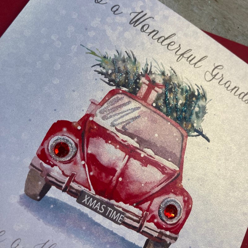 White Cotton Grandson Christmas Card