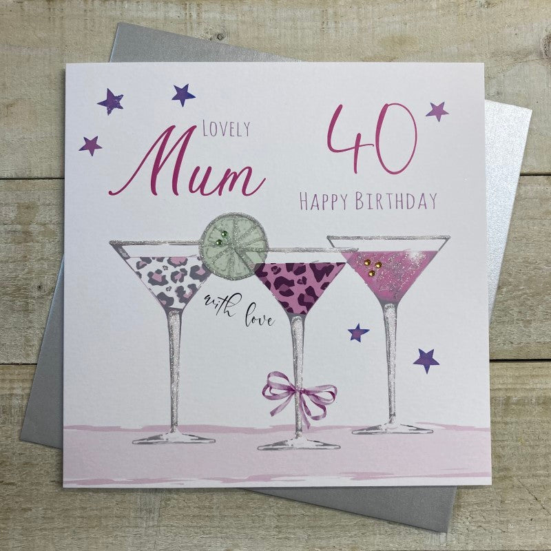 White Cotton Mum 40th Birthday Card - Large