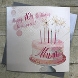 White Cotton Mum 40th Birthday Card - Large