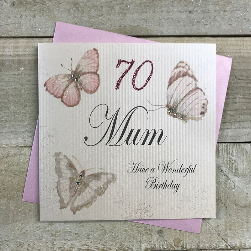 White Cotton Mum 70th Birthday Card