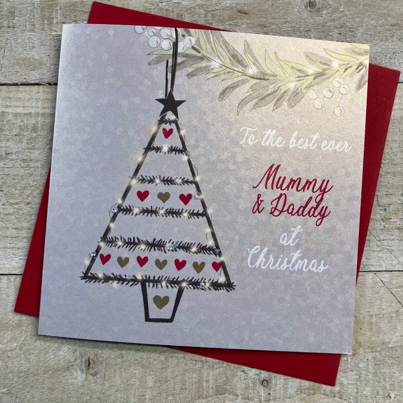 White Cotton Mummy & Daddy Christmas Card