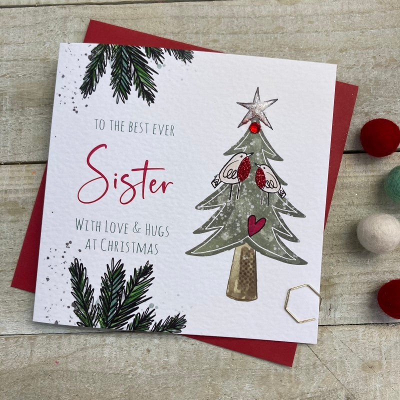 White Cotton Sister Christmas Card