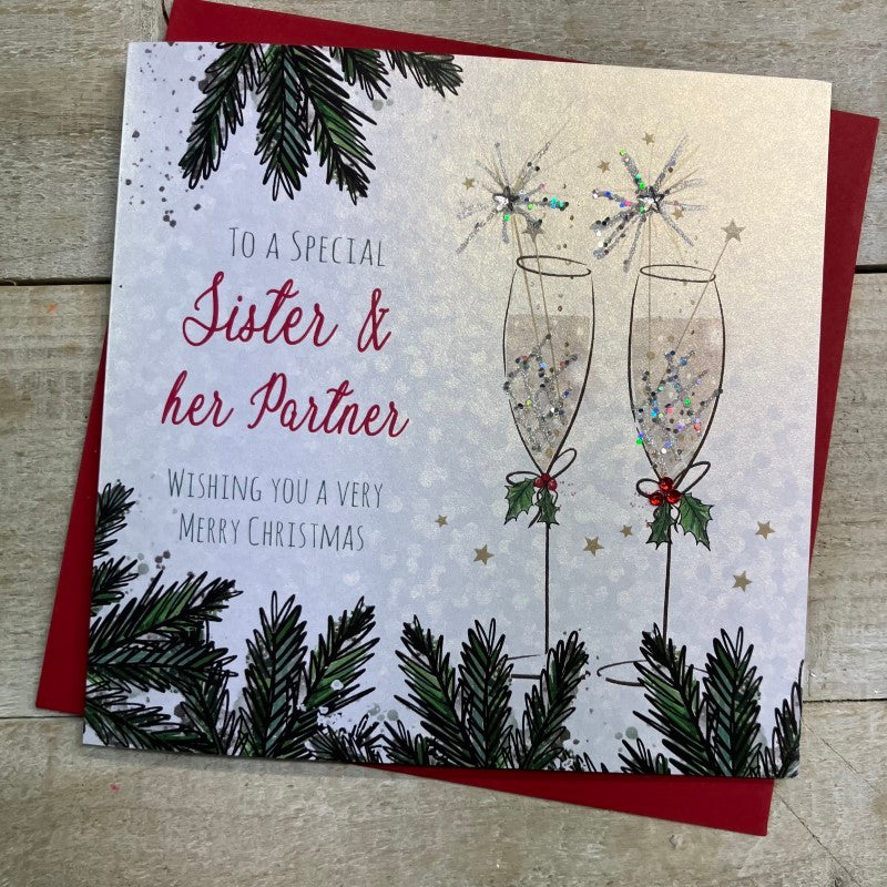 White Cotton Sister & Partner Christmas Card