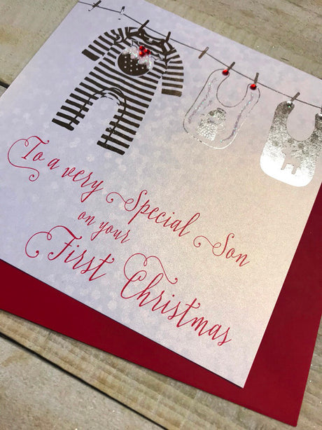 White Cotton Son 1st Christmas Card