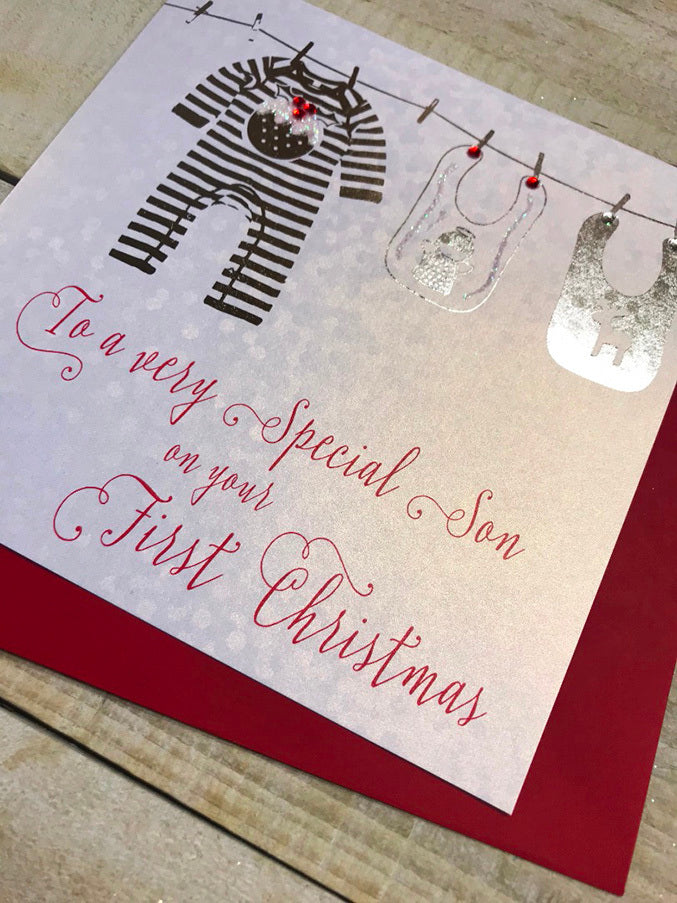 White Cotton Son 1st Christmas Card