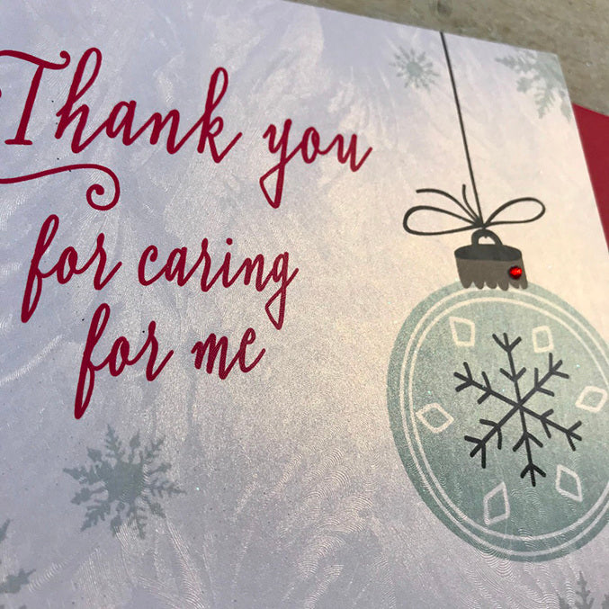 White Cotton Thank You For Caring For Me Christmas Card