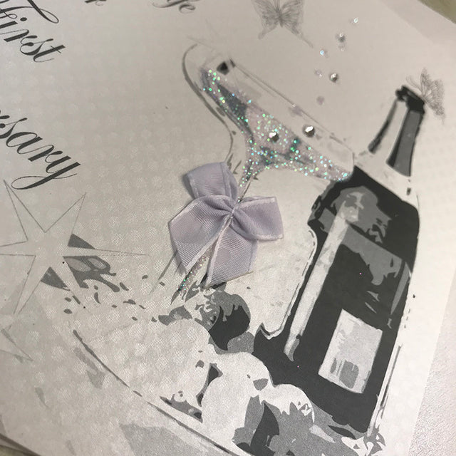 White Cotton 1st Anniversary Wife Card