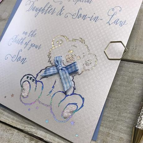 White Cotton Daughter & Son-in-Law Baby Boy Card