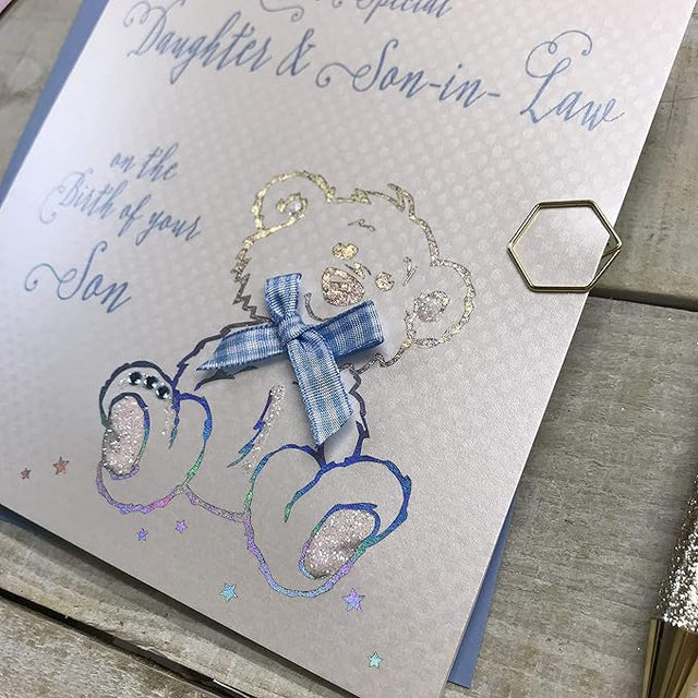White Cotton Daughter & Son-in-Law Baby Boy Card
