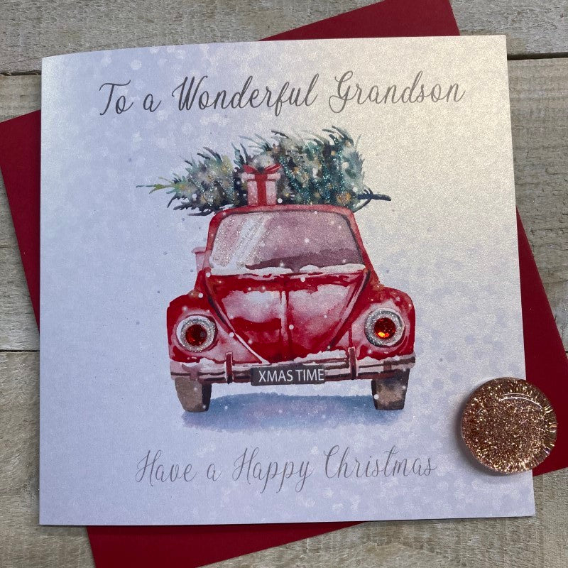 White Cotton Grandson Christmas Card