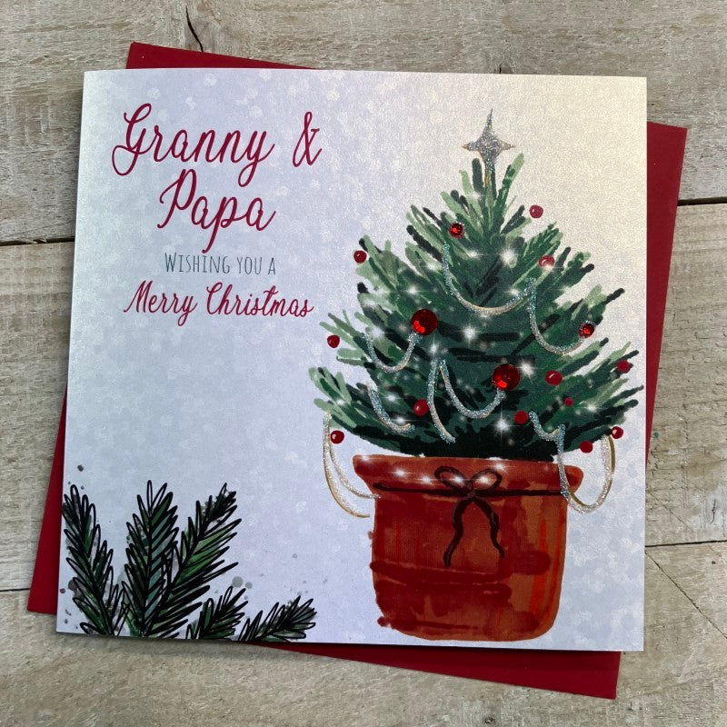 White Cotton Granny & Papa Christmas Card