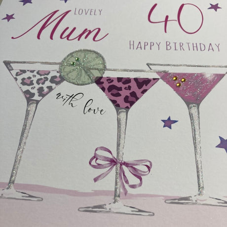 Mum 40th Birthday Large Card - Cocktails