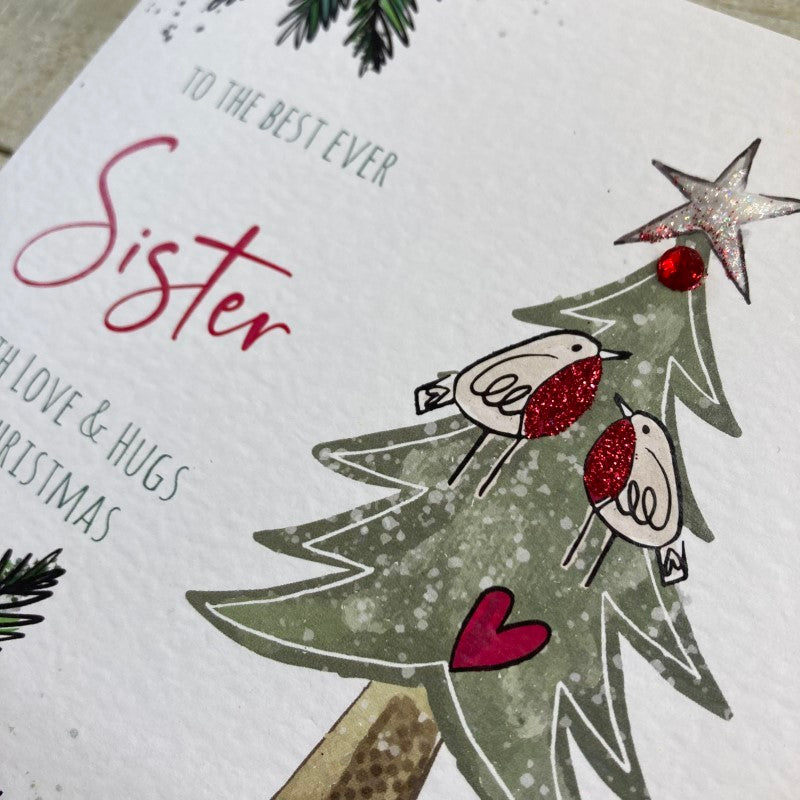 White Cotton Sister Christmas Card